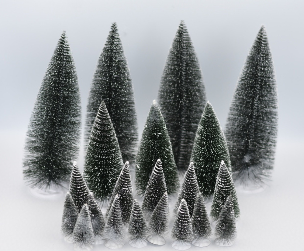Christmas Bottle Brush Dept 56 & LEMAX Village Frosted Pine Trees 21pc LOT